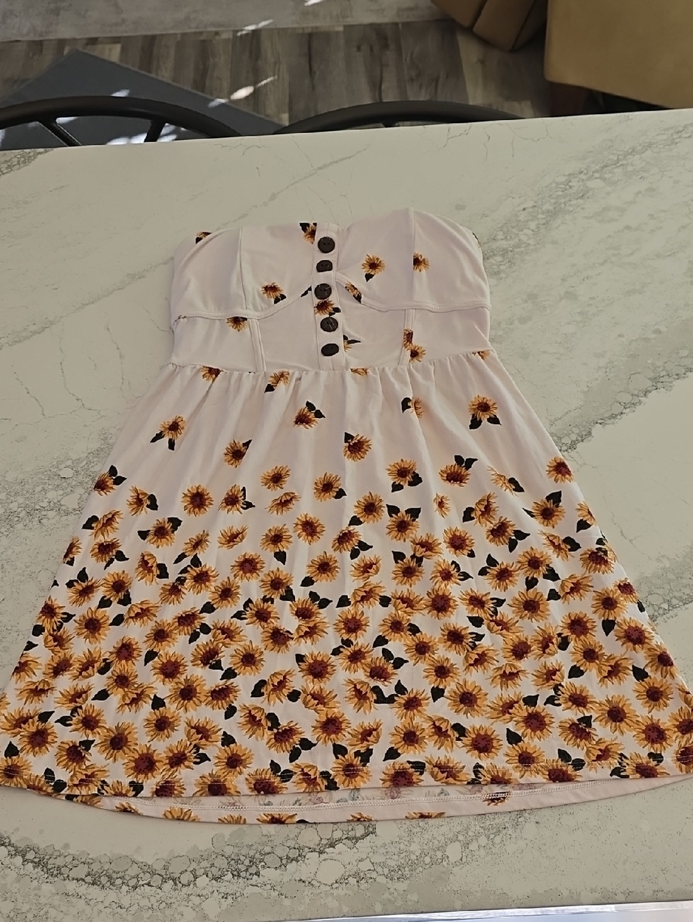 Women's Sunflower Strapless Summer Dress - White & Yellow